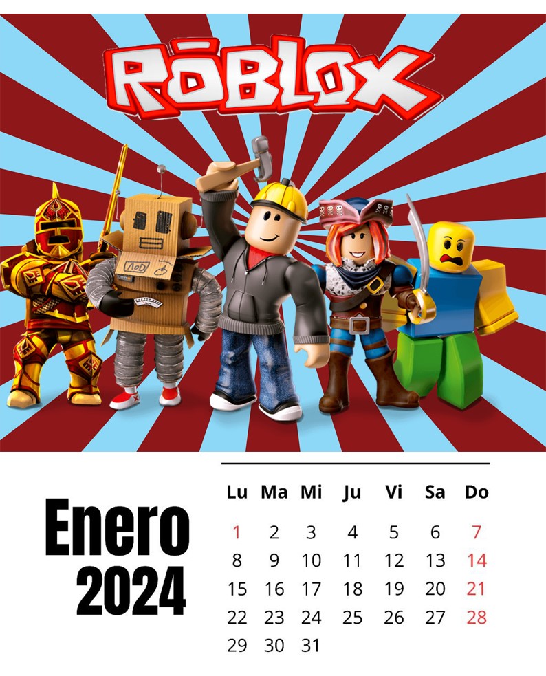 png calendario 2024 Roblox para imprimir